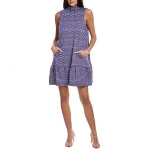 Tyler Boe Sleeveless Mindy Shift Dress Small Poppy Chevron blue high mock neck